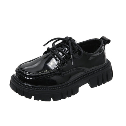 Spring And Autumn Children's English Style Black Thick Sole Single Shoes