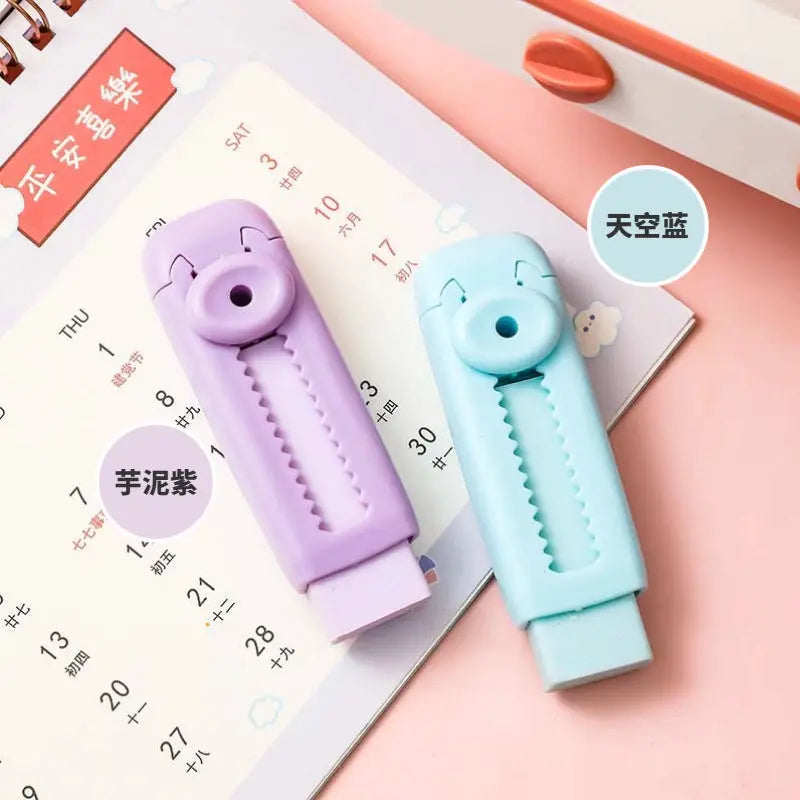 Sliding Retractable Pencil Eraser for Students - Colored Push Pull Rubber Erasers for Drawing Stationery Office School Supply