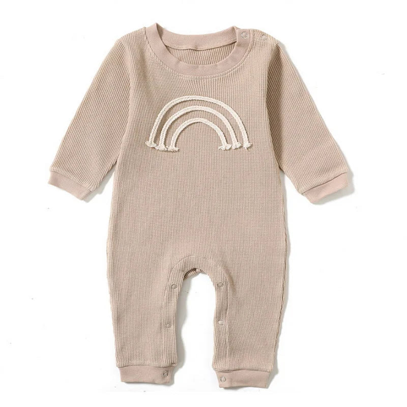 "2021 Autumn Baby Romper with Rainbow Long Sleeves - Cotton Pullover Jumpsuit for Newborn Boys and Girls"