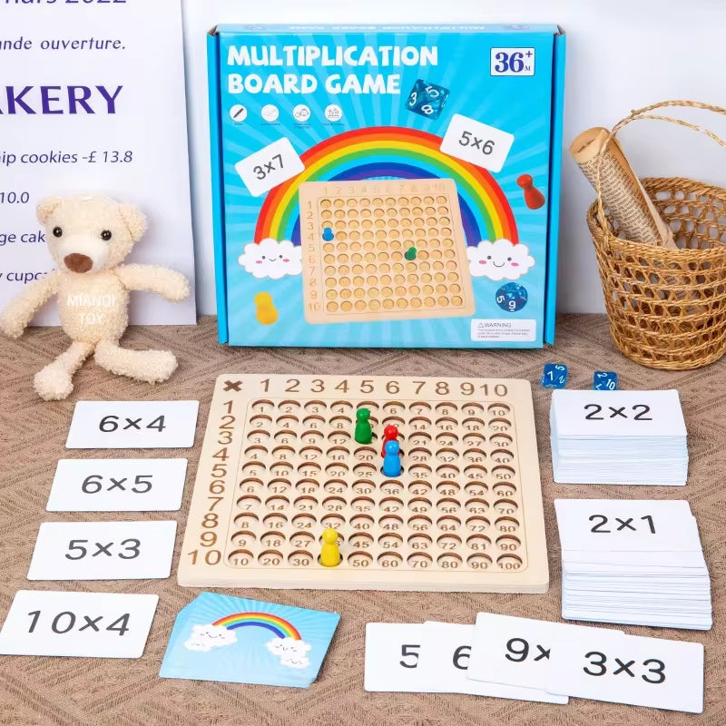 Wooden Montessori Arithmetic Math Board for Kids - Educational Multiplication and Addition Puzzle Toy