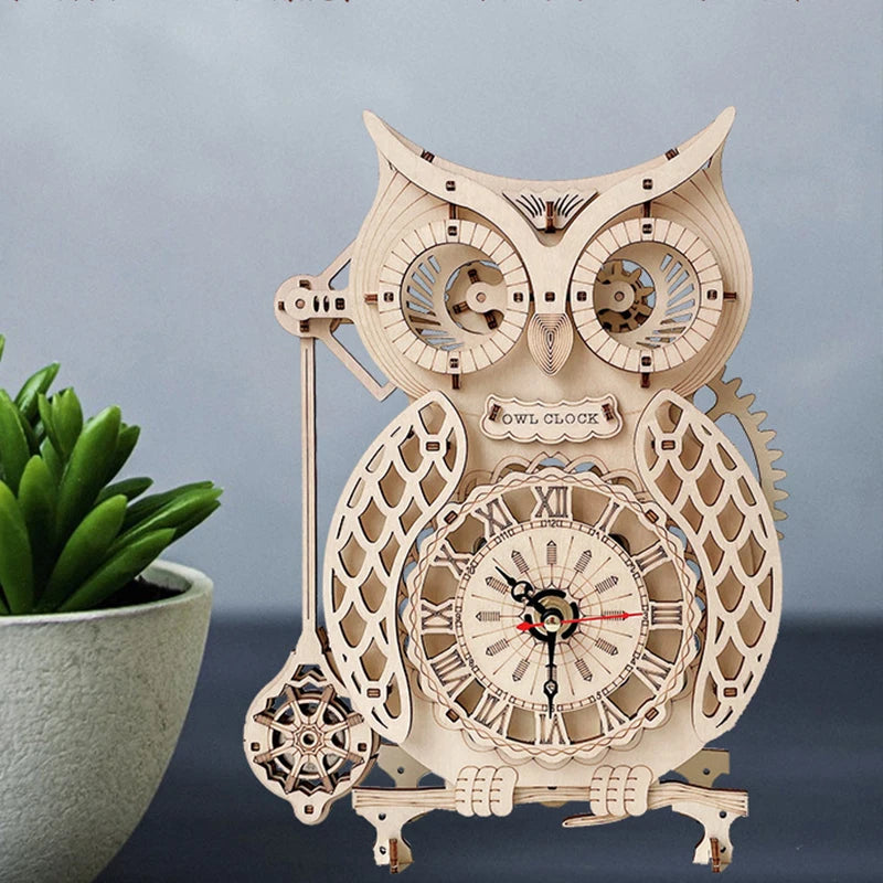 Wooden Owl Pendulum Vintage Clock DIY 3D Puzzle Kit for Adults, Children, and Teens