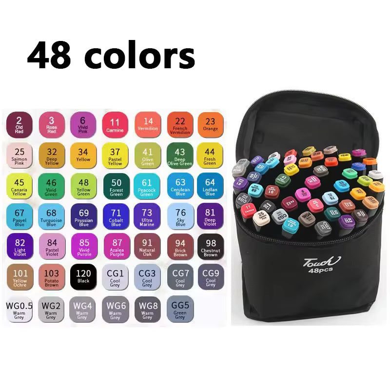 Professional title: "24-80 Colors Dual-Tip Oily Art Marker Pen Set for Sketching and Graffiti - Manga School Art Supplies"