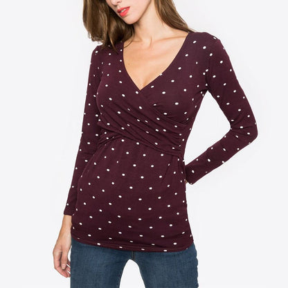 Deep V-neck print long sleeves