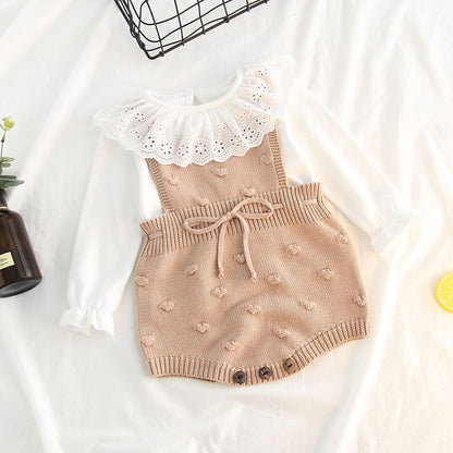 Baby knitted suspenders romper