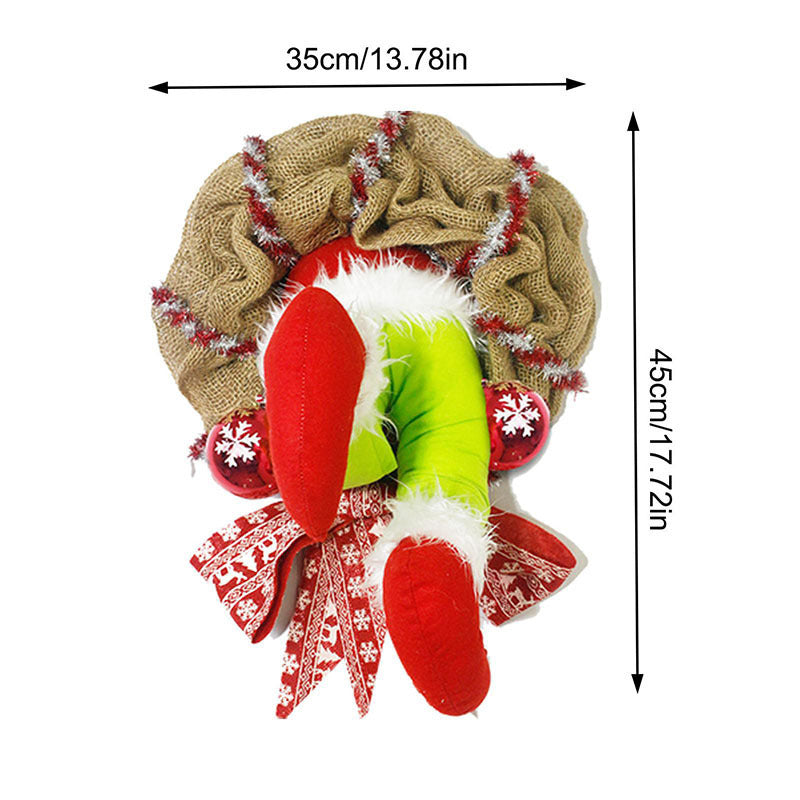 Christmas Thief Stole Burlap Wreath Santa Legs Decoration, Festival Door Wall Family Gifts Reusable Bowknot Hoop