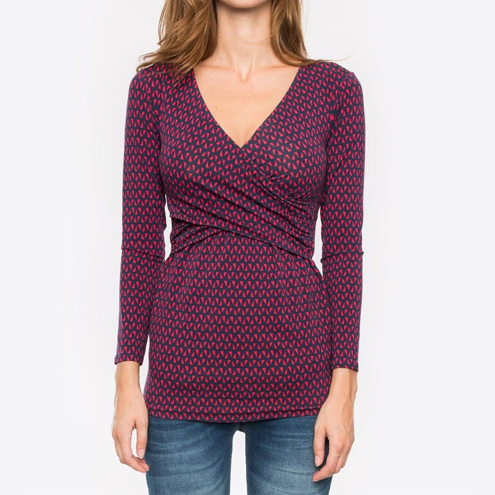 Deep V-neck print long sleeves