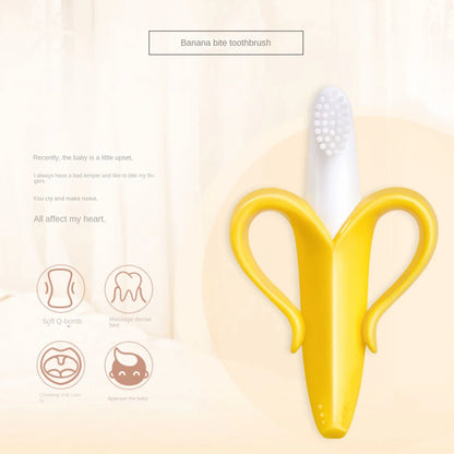 Silicone Toddler Teething Toothbrush with Banana Shape - BPA Free Dental Care Chew Toy