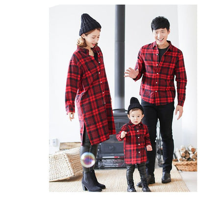 Mother and child red plaid shirt parent-child outfit