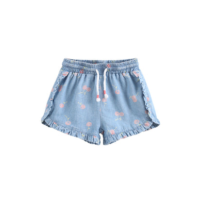 Girls' cherry cherry cotton denim shorts