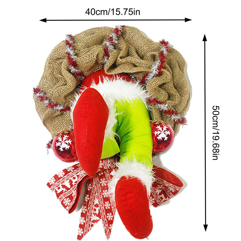 Christmas Thief Stole Burlap Wreath Santa Legs Decoration, Festival Door Wall Family Gifts Reusable Bowknot Hoop