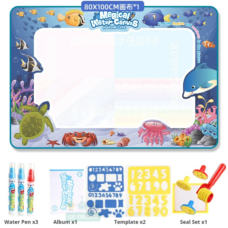 Professional Title: "Educational Magic Water Drawing Mat with Reusable Magic Pens - Montessori Painting Board for Kids (100X80Cm)"