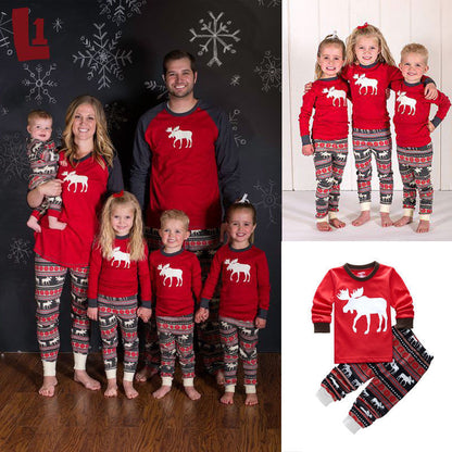 Christmas elk print family pajamas