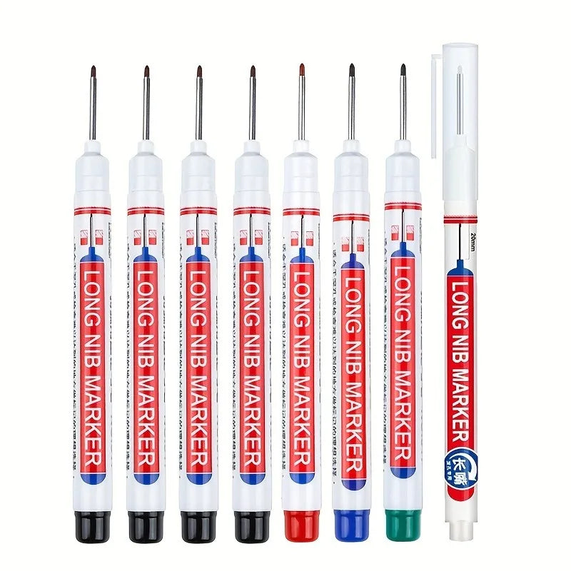 "Set of 8 20mm Deep Hole Long Nib Permanent Markers for Metal, Woodworking, and Bathroom Decoration"