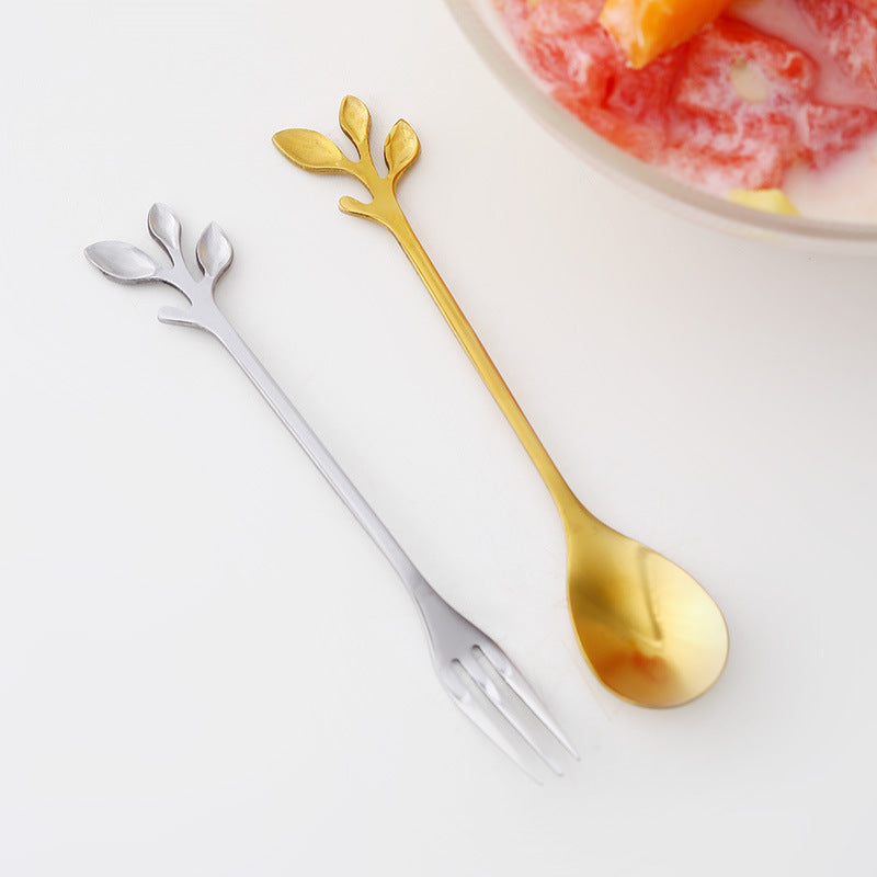 Fashion Nordic Leaf Set Fruit Fork Coffee Spoon