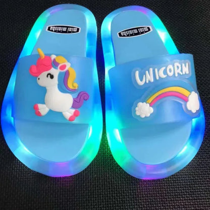 Kids' Cartoon Unicorn Light-Up Slippers with Animal Prints