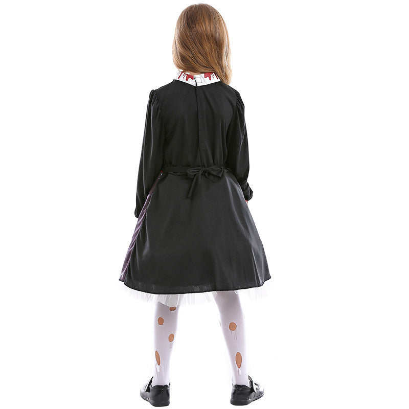 Family Horror Doll Costume Women Gothic Bloody Zombie Scary Costume Adult Halloween Horror Doll Cosplay Costume For Kids