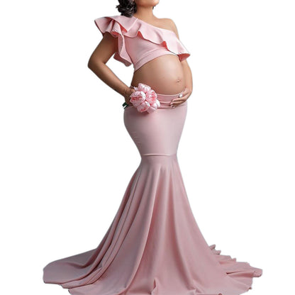 Fashion Sexy Slim Lace Strapless Sleeveless Long Dress For Pregnant Women