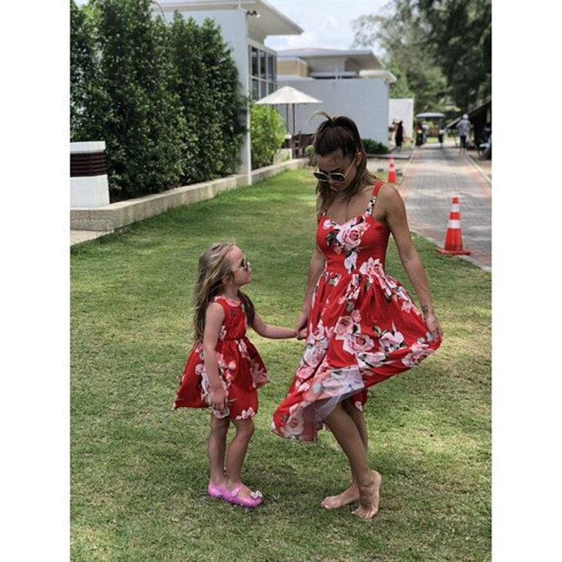 Summer New Style Printed Sling Sleeveless Parent-Child Dress