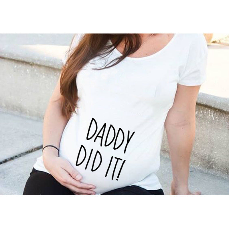 Women T-Shirts Slim Maternity Funny Letter Tops O-Neck Pregnancy Women