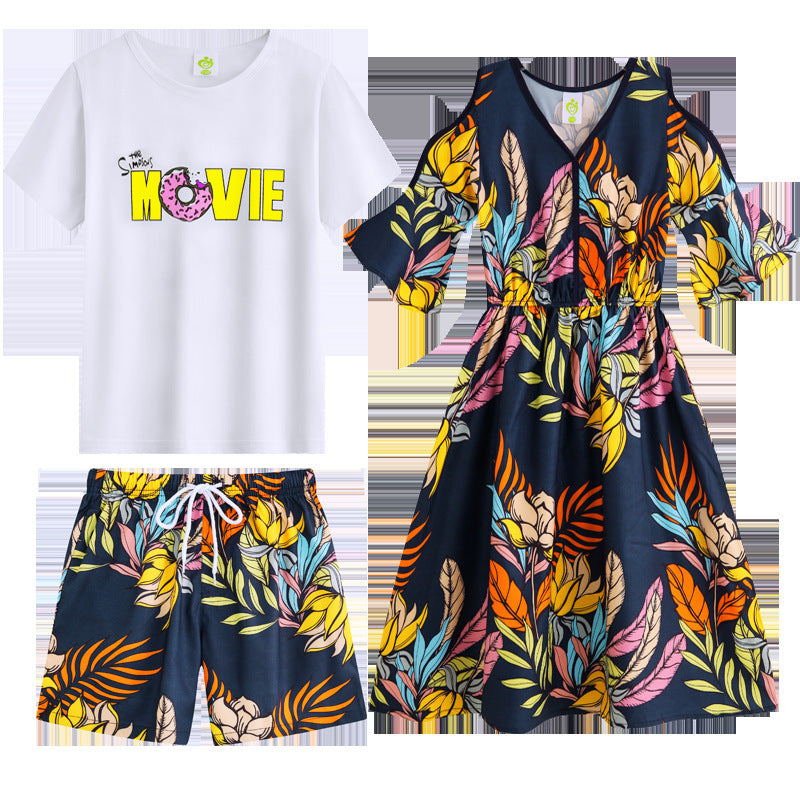 Summer Family Matching Outfit Mother and Daughter Dresses Daddy and Son T-shirt Short Pants Family look Clothes Set