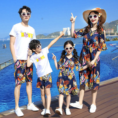 Summer Family Matching Outfit Mother and Daughter Dresses Daddy and Son T-shirt Short Pants Family look Clothes Set