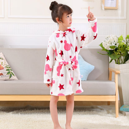 Cartoon Flannel Hooded Nightgown For Children