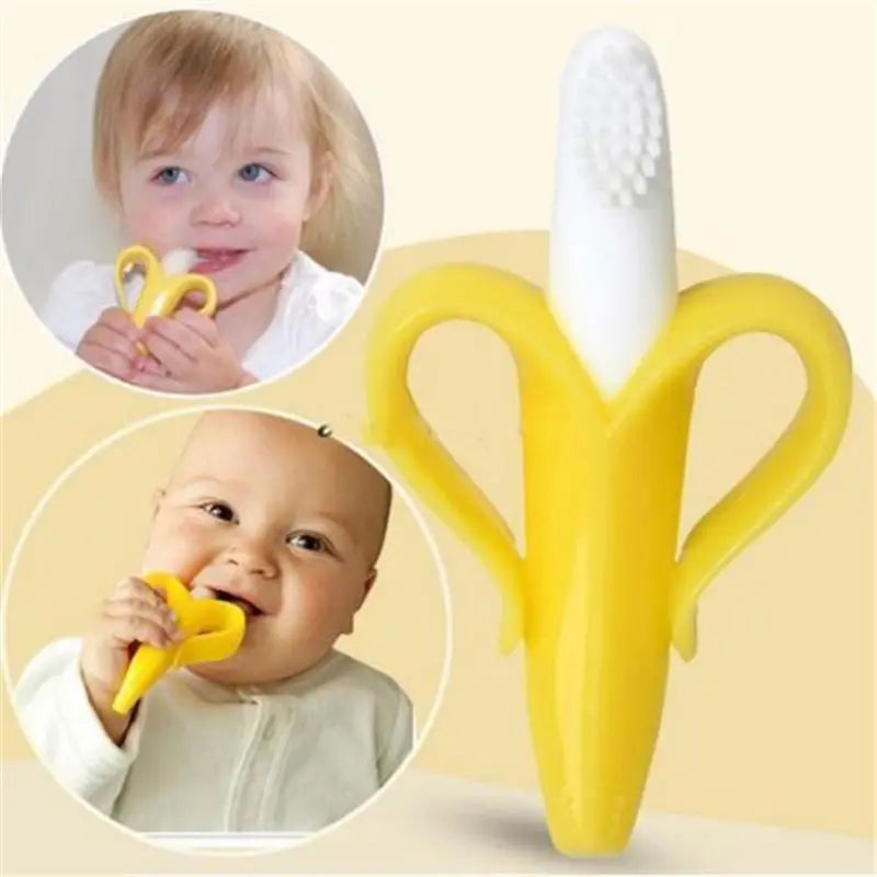 Silicone Toddler Teething Toothbrush with Banana Shape - BPA Free Dental Care Chew Toy