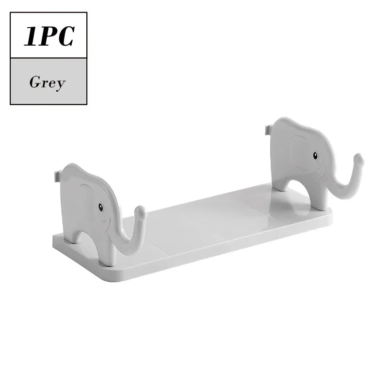 Wall Mounted Figurine Shelf Organizer for Kitchen and Bathroom - No Drill Installation with Elephant and Swan Design