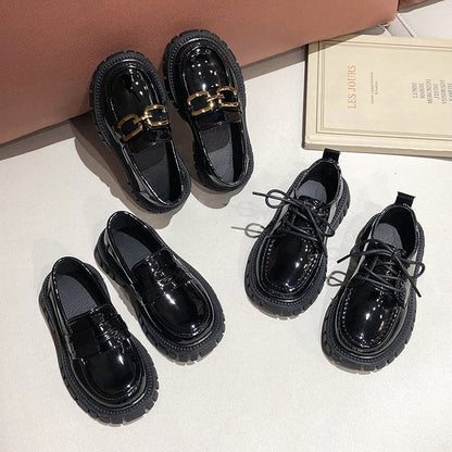 Spring And Autumn Children's English Style Black Thick Sole Single Shoes