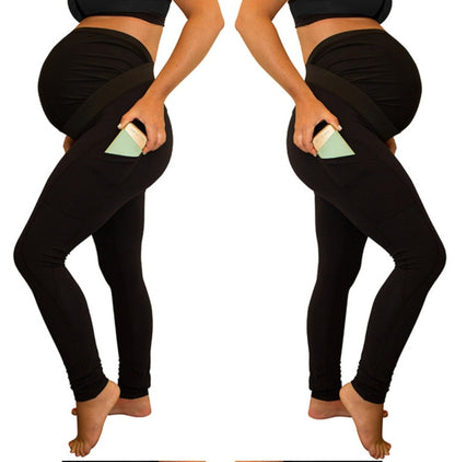 pure color panel long and high waist side pocket Maternity Pants