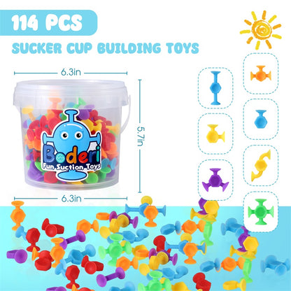 Toys For Kids Ages 4-8 Boys 114 PCS Suction Toys Sensory Boys Girls Stress Release Toys Bath Toys Travel Toys Suction Cup Toys Silicone