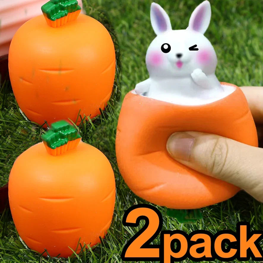 "Set of 2 Squishy Carrot Rabbit Telescopic Squeeze Toys for Kids - Creative Stress Relief Gift"