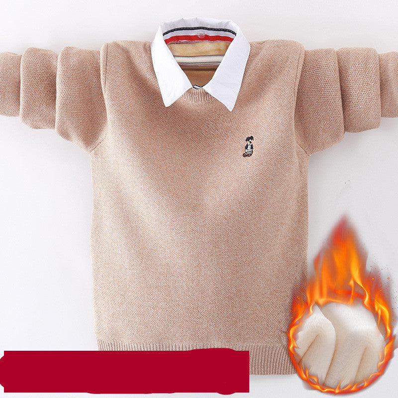 Sweater cotton boy fake two-piece sweater