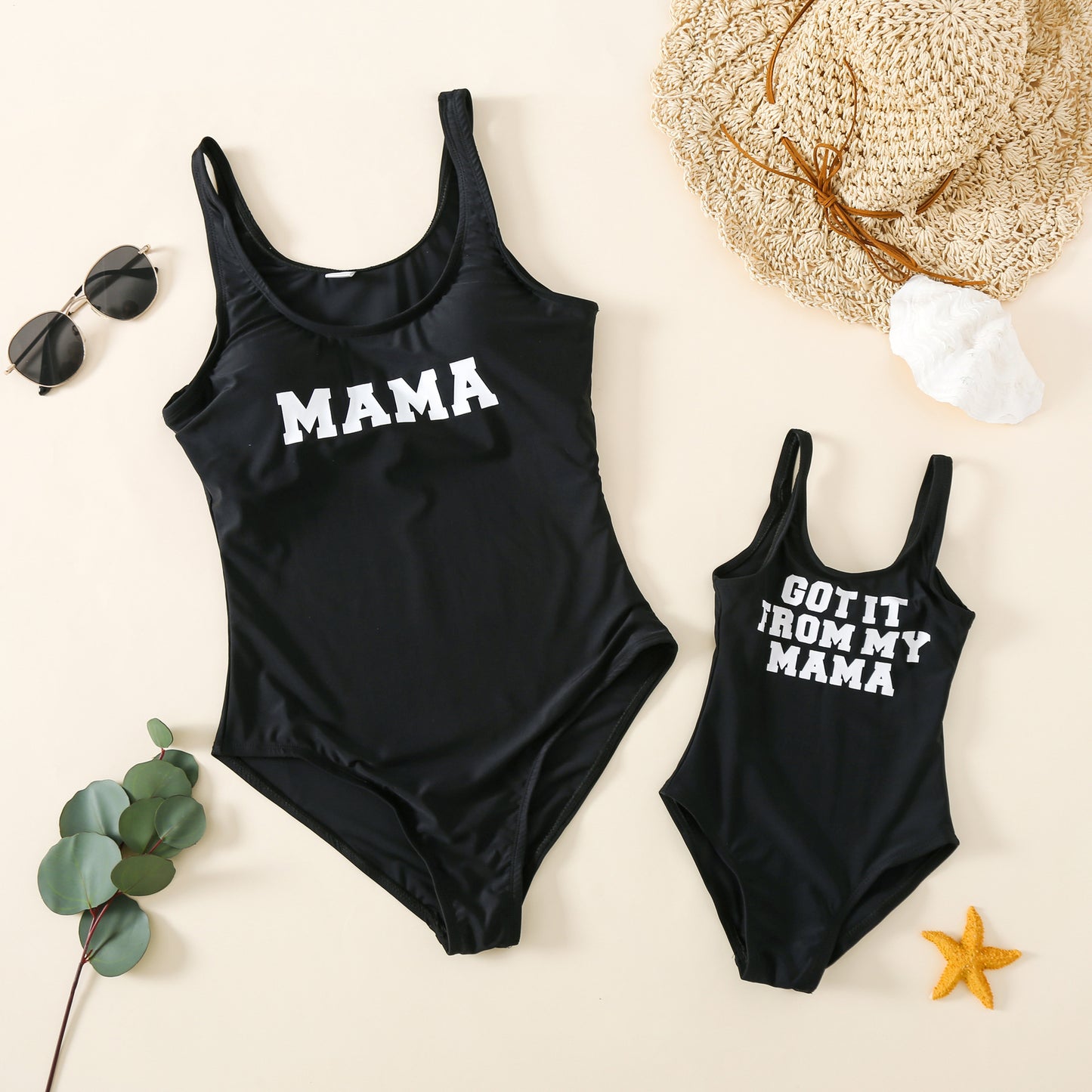 European and American words mother and child swimsuit beach swimsuit