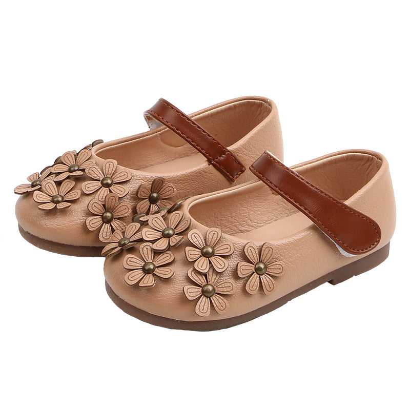 Girls' Small Leather Shoes, Female Babies, Flower Single Shoes, Soft Soles, Little Girls