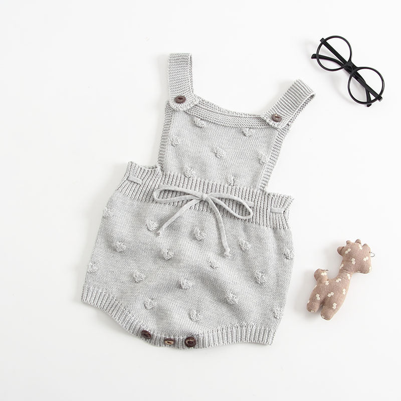 Baby knitted suspenders romper