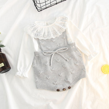 Baby knitted suspenders romper