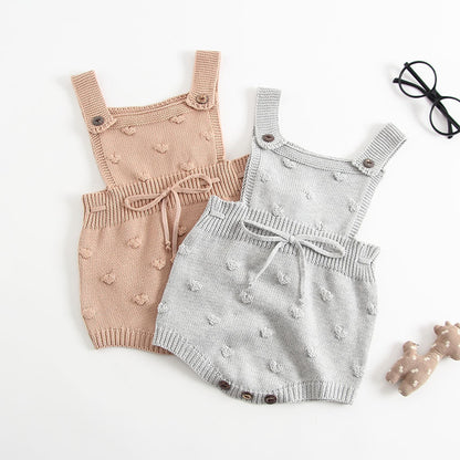 Baby knitted suspenders romper