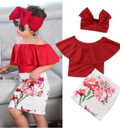 Three-piece printed skirt and headband