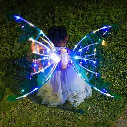 Girls Electrical Butterfly Wings With Lights Glowing Shiny Dress Up Moving Fairy Wings For Birthday Wedding Christmas Halloween