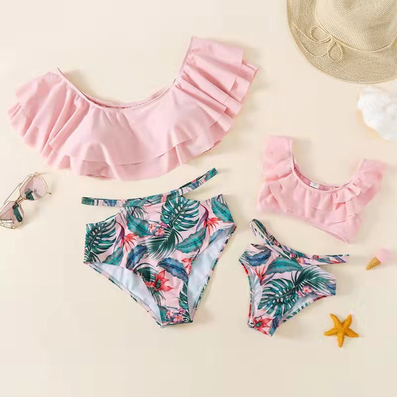 Parent-child Swimsuit European And American Family Bikini Lotus Leaf