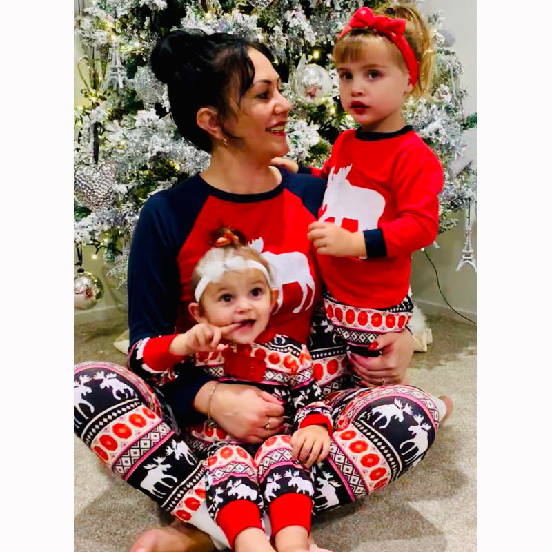 Christmas elk print family pajamas