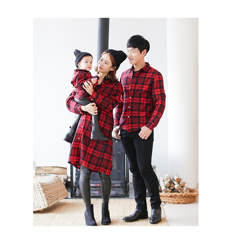 Mother and child red plaid shirt parent-child outfit