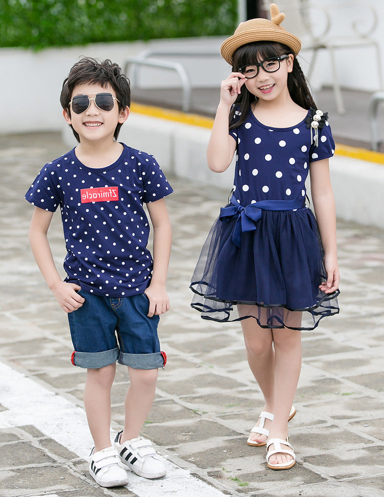 Korean version of cotton parent-child summer dress