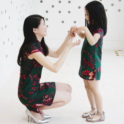 Girls Mianma cheongsam parent-child femelle skirt little girl scout summer Tangzhuang Qipao dresses