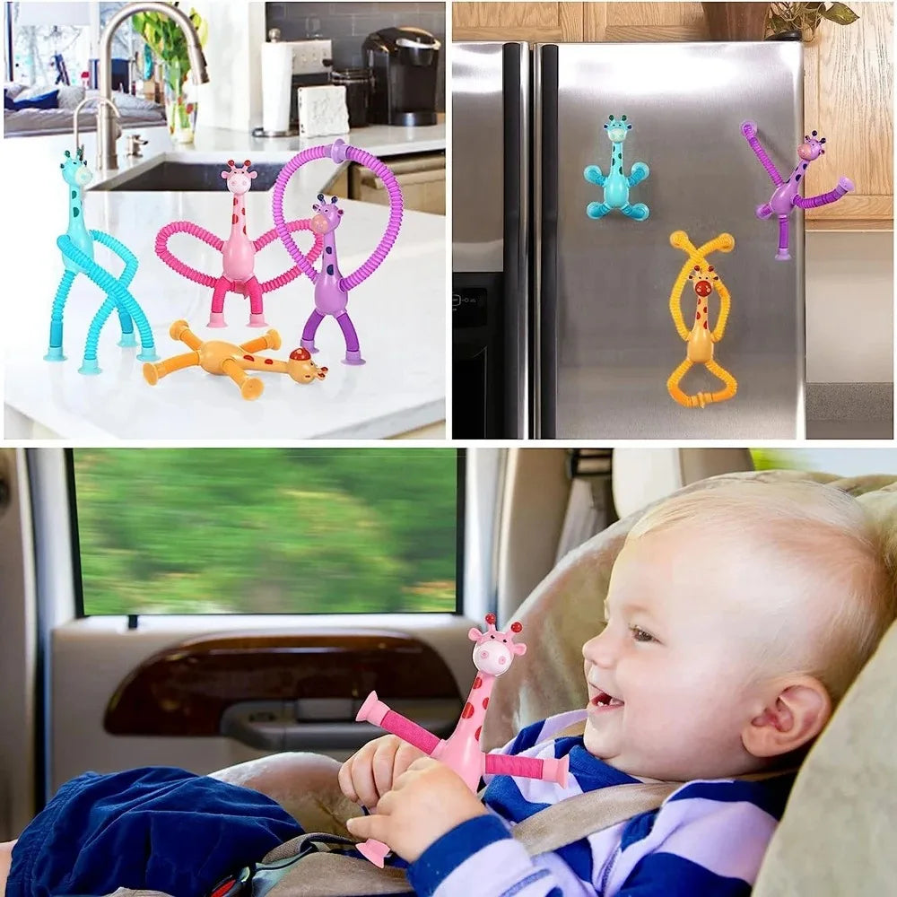 Set of 4 Telescopic Suction Cup Giraffe Sensory Tubes - Travel Toys for Children with Autism