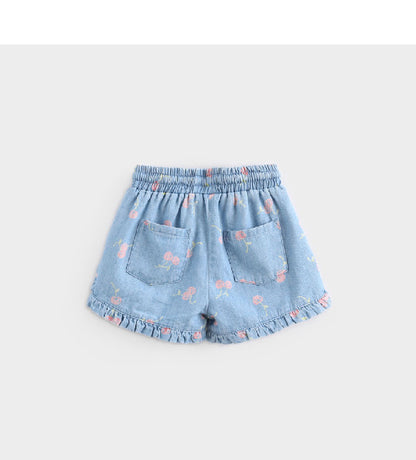 Girls' cherry cherry cotton denim shorts