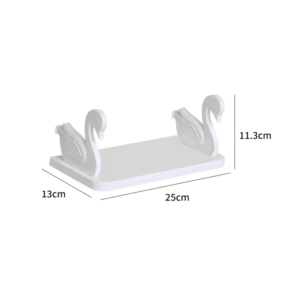 Wall Mounted Figurine Shelf Organizer for Kitchen and Bathroom - No Drill Installation with Elephant and Swan Design