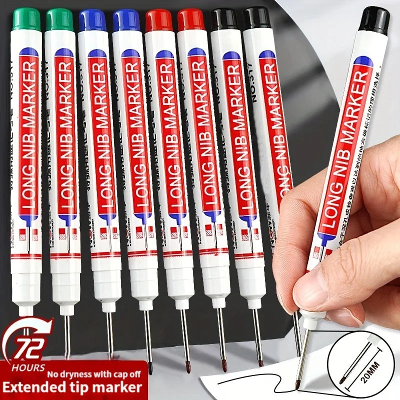 "Set of 8 20mm Deep Hole Long Nib Permanent Markers for Metal, Woodworking, and Bathroom Decoration"