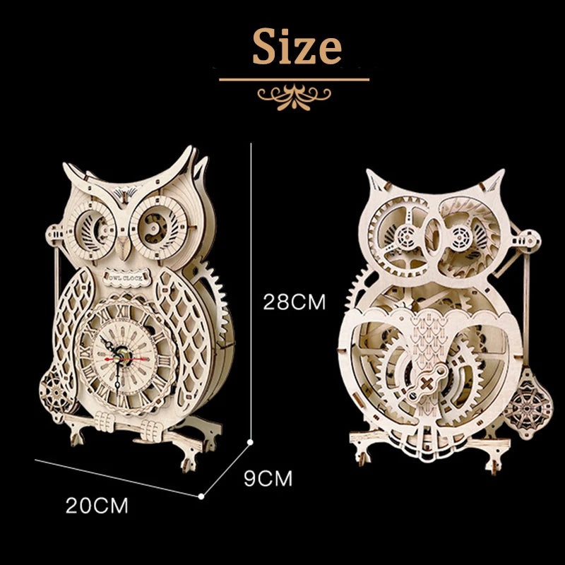 Wooden Owl Pendulum Vintage Clock DIY 3D Puzzle Kit for Adults, Children, and Teens